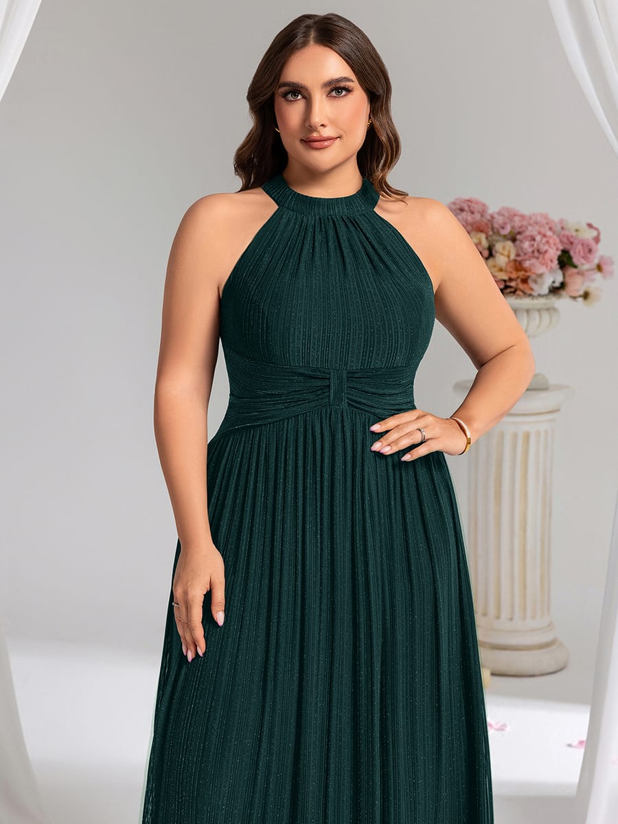 Sparkle Halter Neck Formal Evening Dress with A-line Silhouette #color_Teal