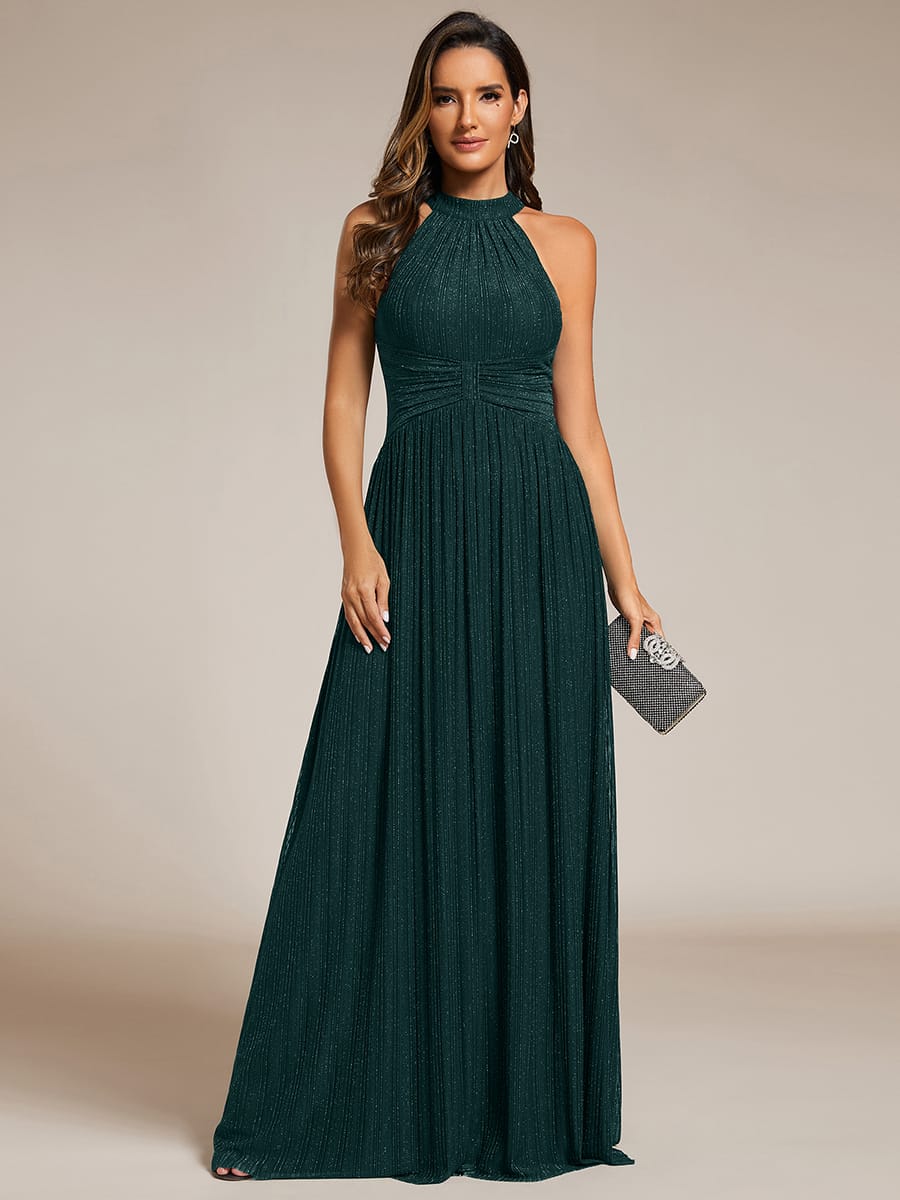 Sparkle Halter Neck Formal Evening Dress with A-line Silhouette #color_Teal