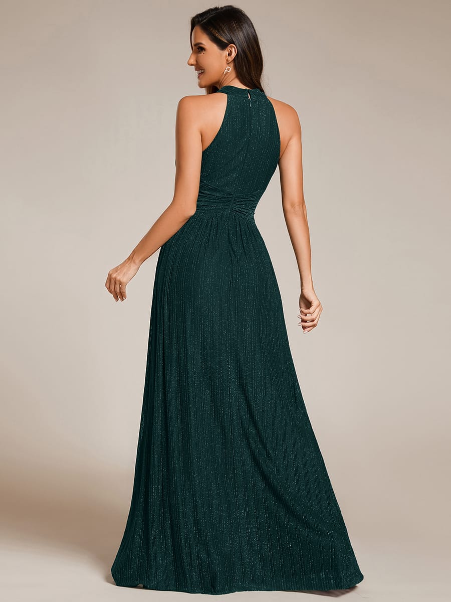 Sparkle Halter Neck Formal Evening Dress with A-line Silhouette #color_Teal