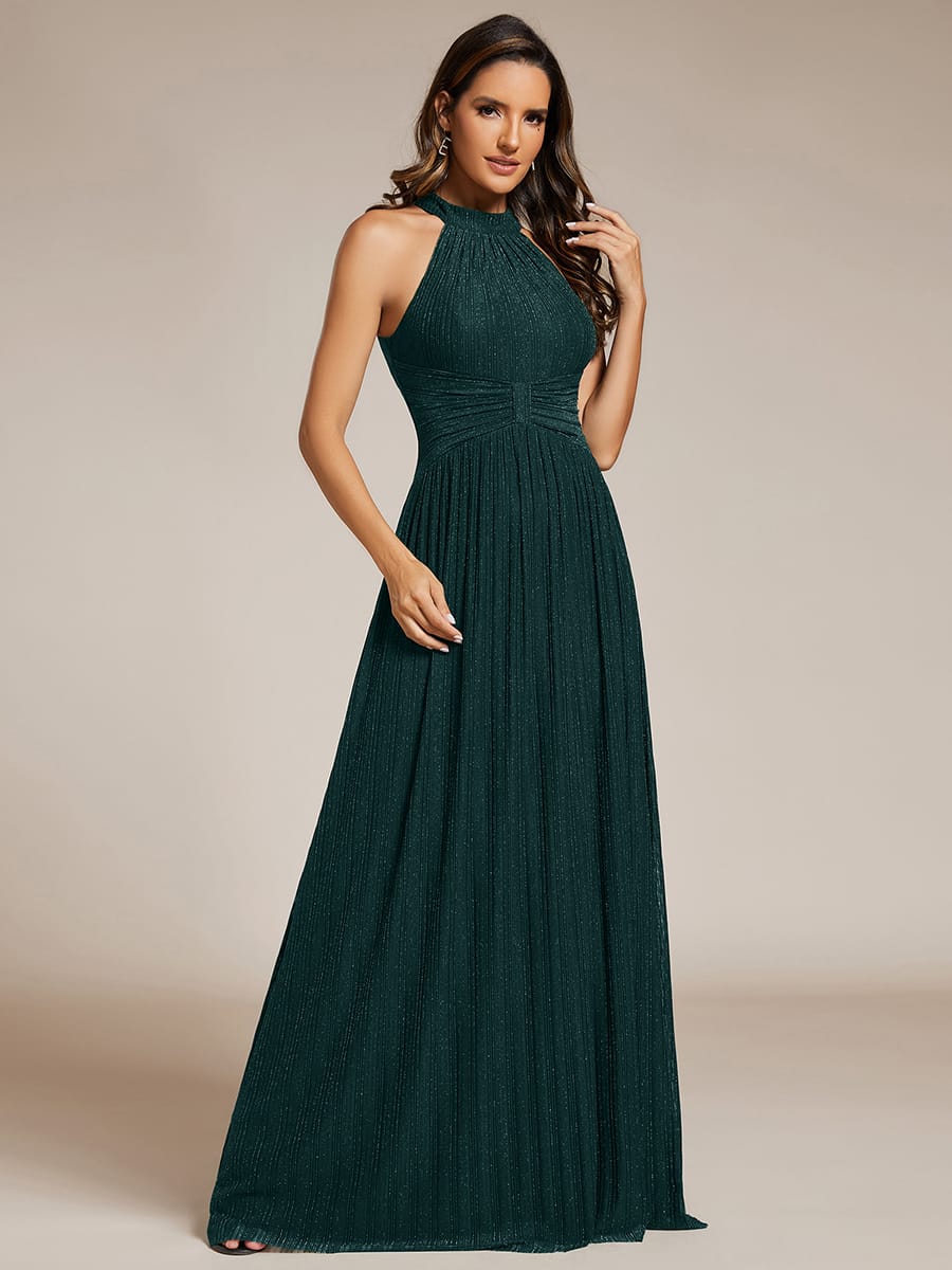 Sparkle Halter Neck Formal Evening Dress with A-line Silhouette #color_Teal
