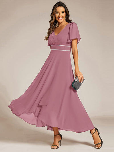 ever DAKOTA|Chiffon Ruffle Sleeves Rhinestone Waist High-Low Evening Dress For Wedding