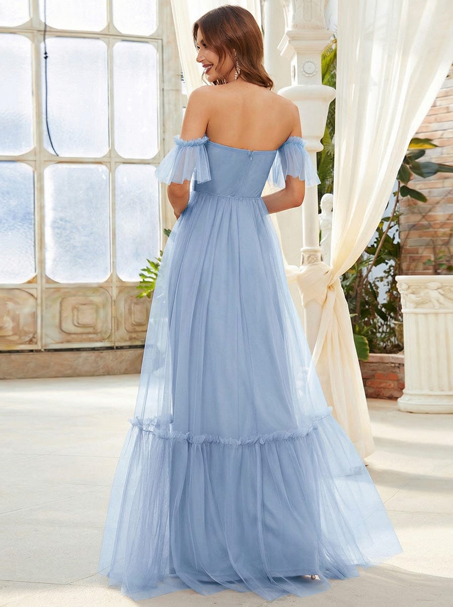 ever EDEN|Flowy Chiffon Round Neckline A-Line Midi Wedding Guest Dress #color_Ice Blue