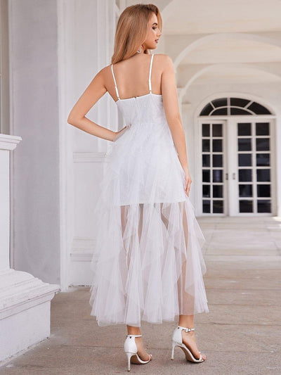 Sleeveless Sweetheart Corset Top Tulle Evening Dress with See-Through #color_White