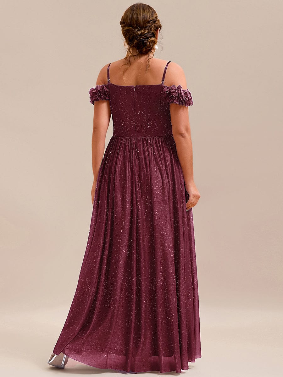 Stylish Cold-Shoulder Floor Length Bridesmaid Dress with Side Slit #color_Burgundy