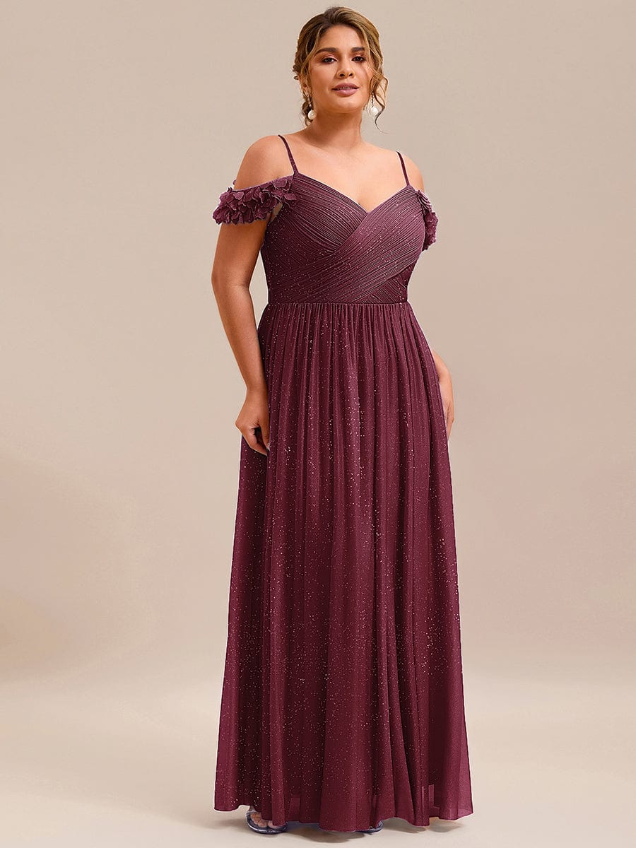 Stylish Cold-Shoulder Floor Length Bridesmaid Dress with Side Slit #color_Burgundy
