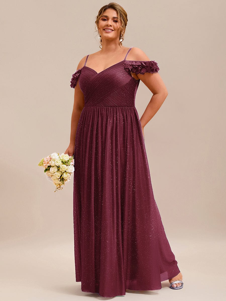 Stylish Cold-Shoulder Floor Length Bridesmaid Dress with Side Slit #color_Burgundy
