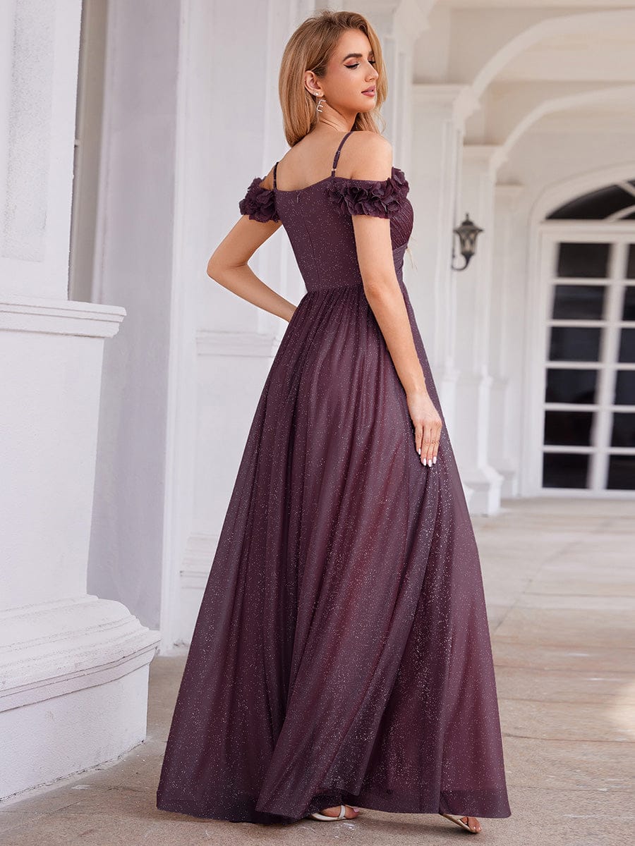 Stylish Cold-Shoulder Floor Length Bridesmaid Dress with Side Slit #color_Dark Purple