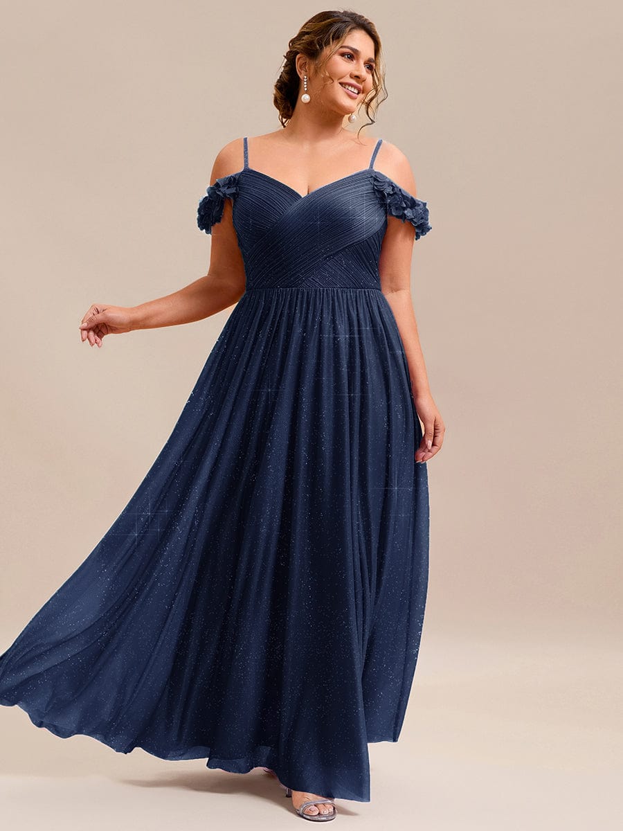 Stylish Cold-Shoulder Floor Length Bridesmaid Dress with Side Slit #color_Navy Blue