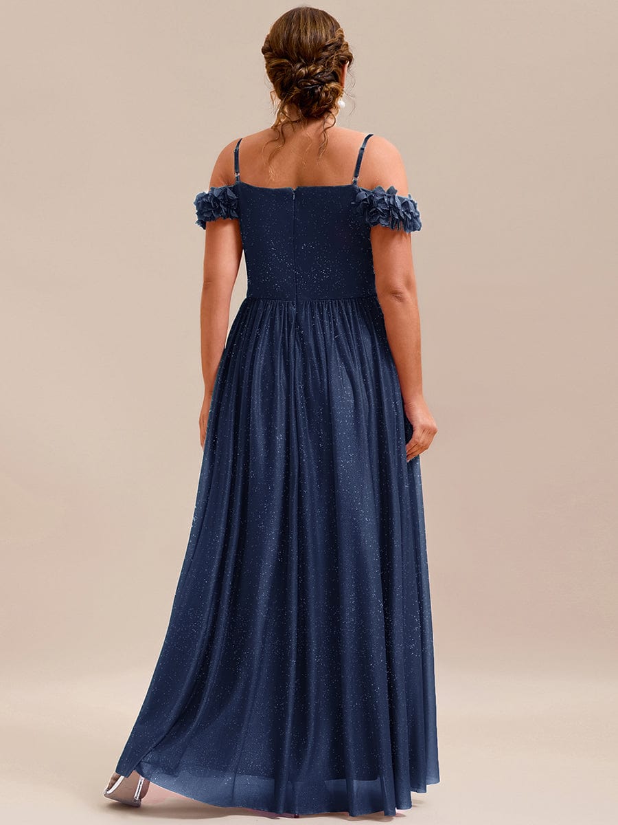 Stylish Cold-Shoulder Floor Length Bridesmaid Dress with Side Slit #color_Navy Blue