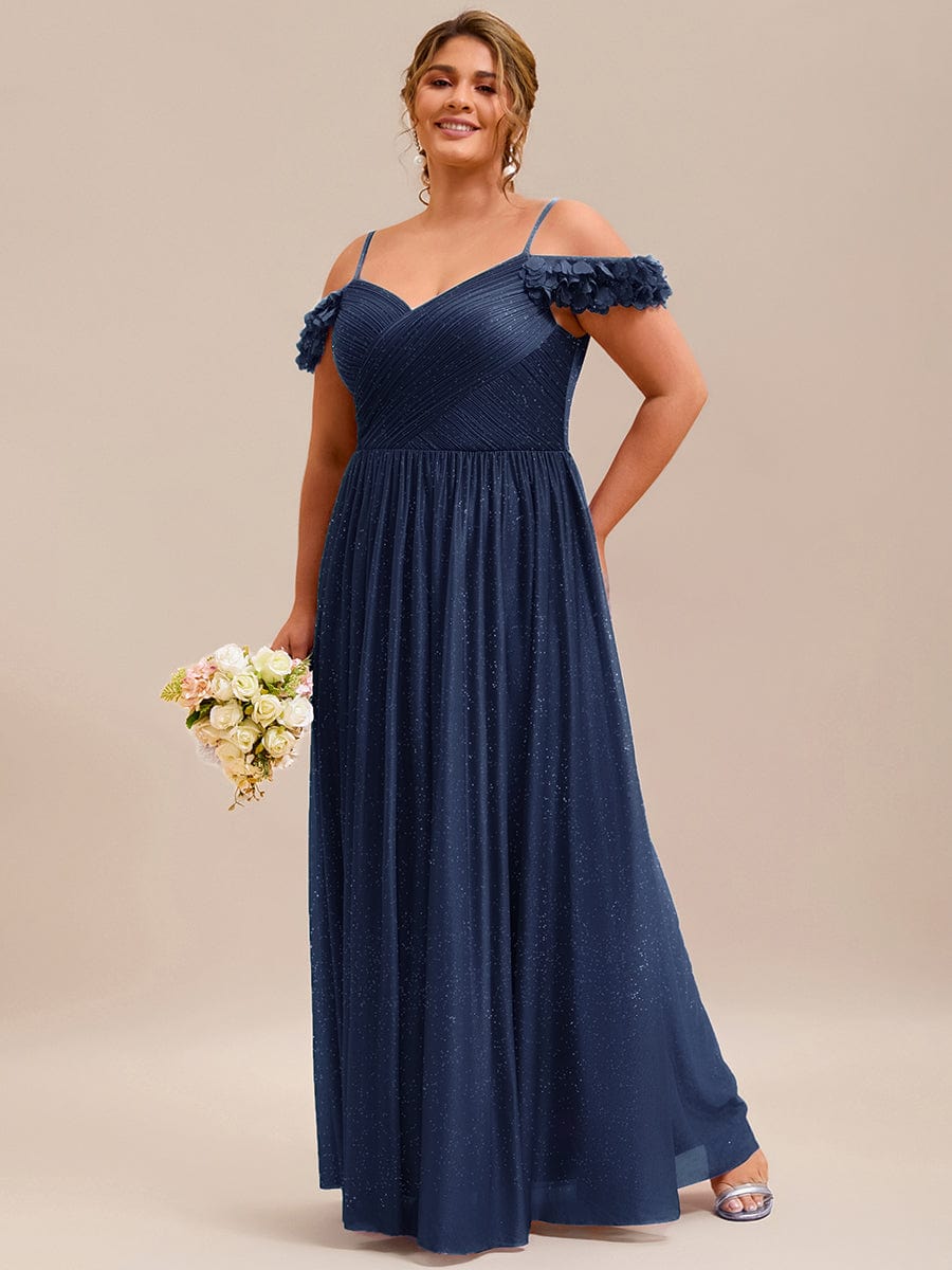 Stylish Cold-Shoulder Floor Length Bridesmaid Dress with Side Slit #color_Navy Blue