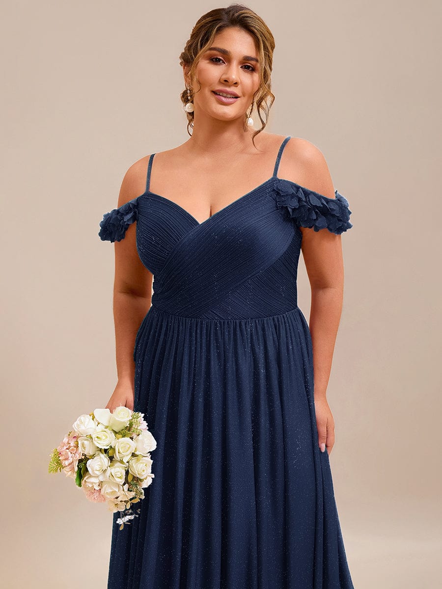 Stylish Cold-Shoulder Floor Length Bridesmaid Dress with Side Slit #color_Navy Blue