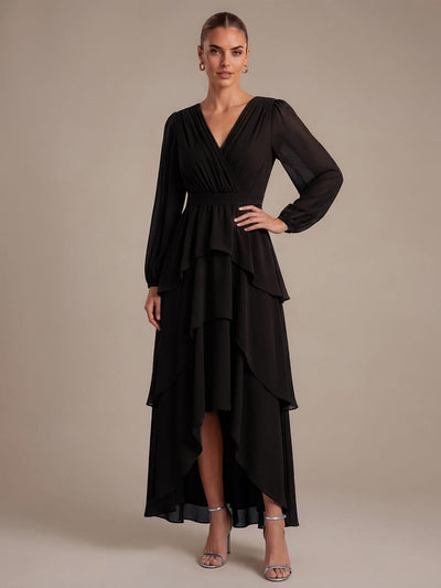 Chiffon Long Sleeve High Low Dress