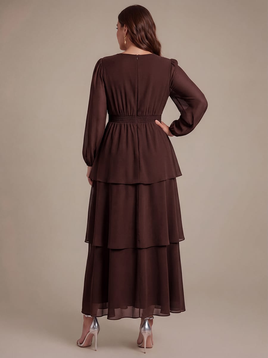 Chiffon Puff Sleeve A-line Dress #color_Chocolate Brown