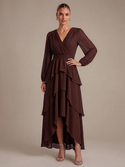 Chiffon Long Sleeve High Low Dress