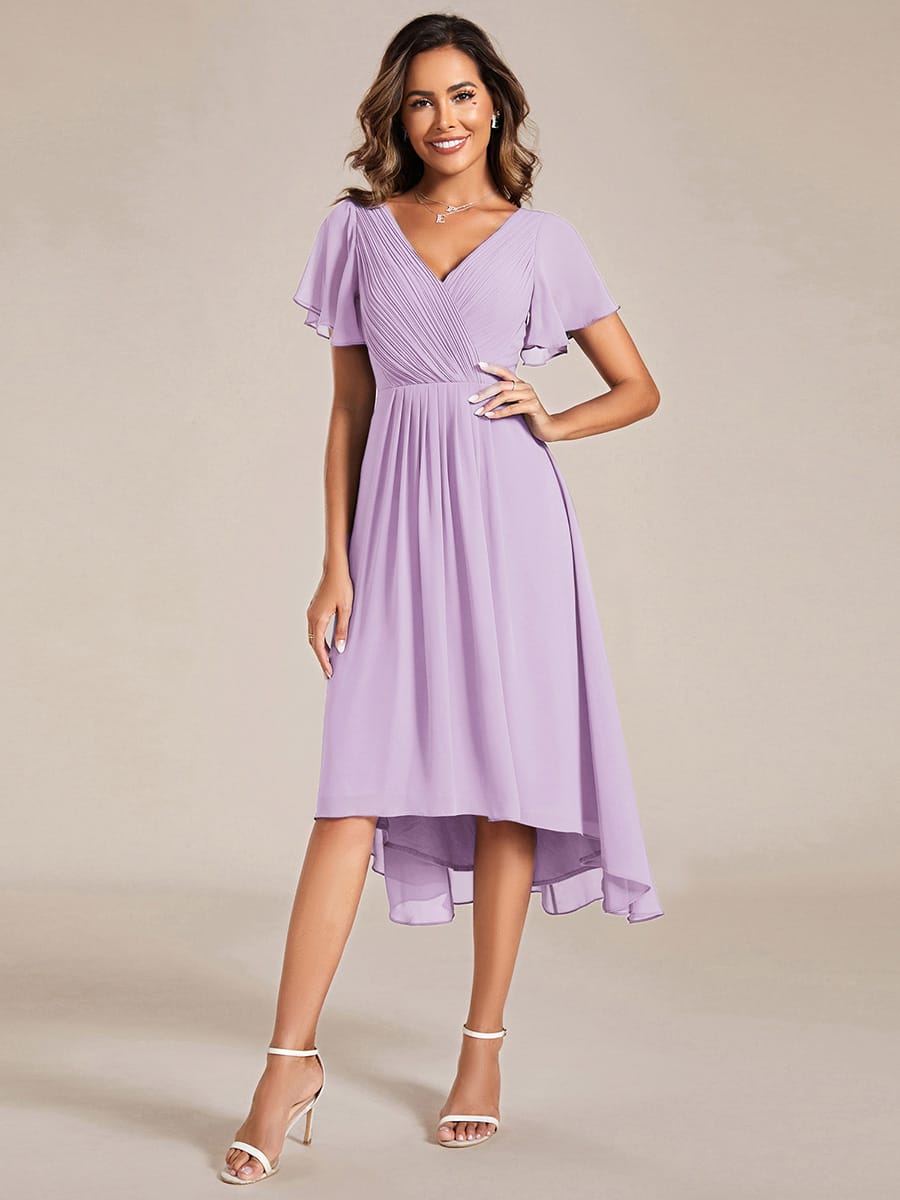 Chic V Neck High-Low Wedding Guest Dress #color_Frosted Lilac