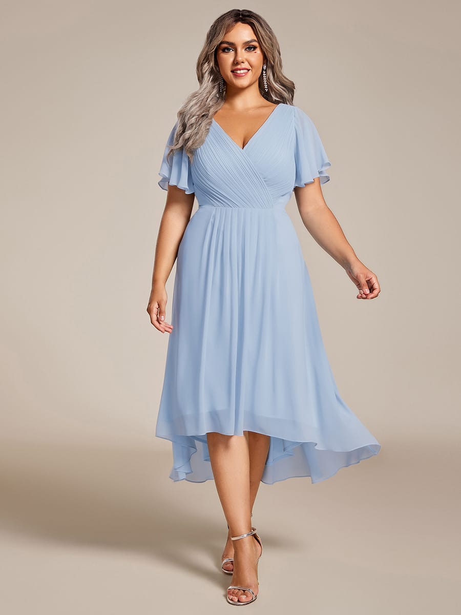 Chic V Neck High-Low Wedding Guest Dress #color_Ice Blue