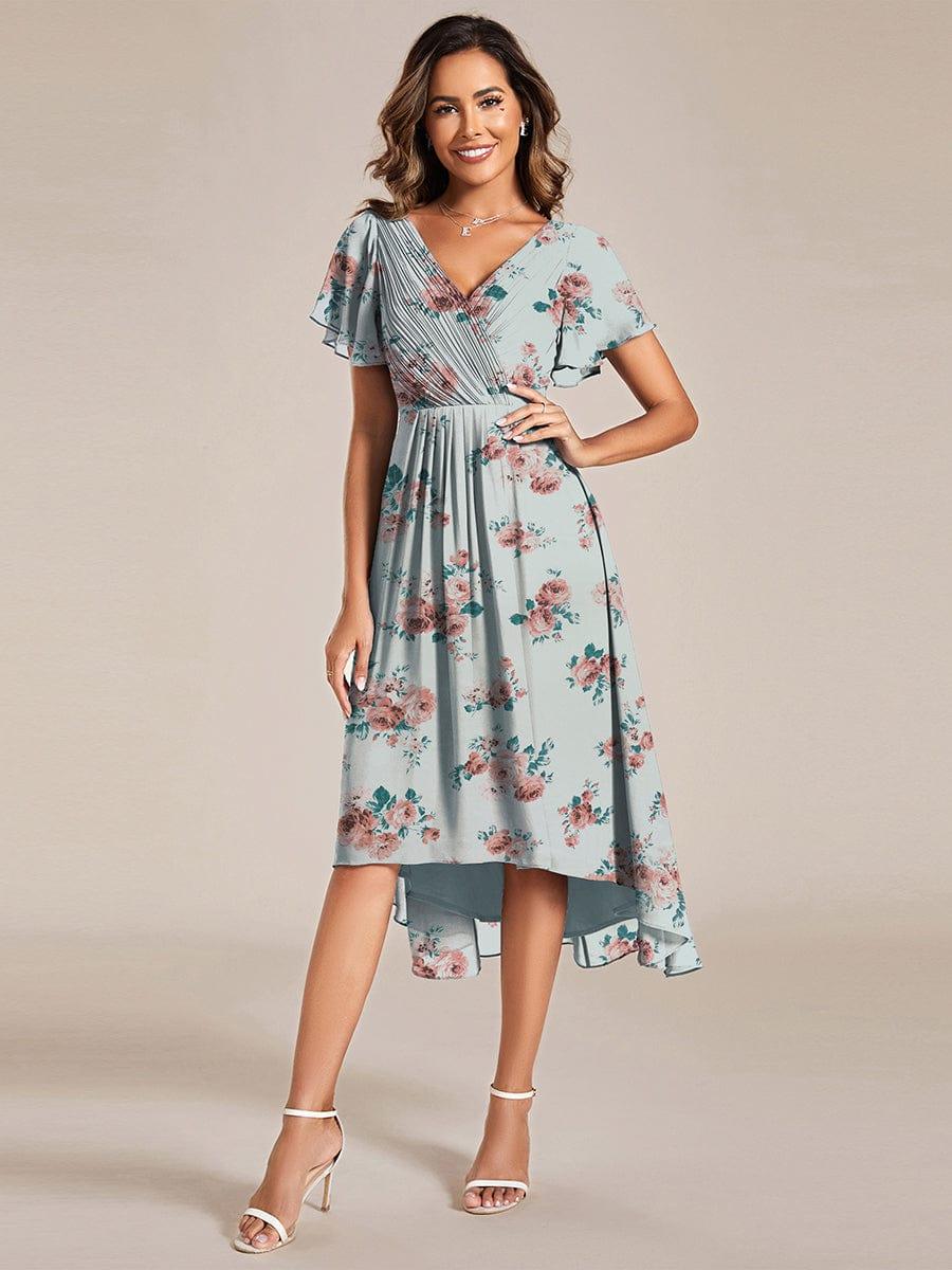 ever FAYE|Floral V Neck High-Low Short Sleeve Wedding Guest Dress #color_Amber Bloom
