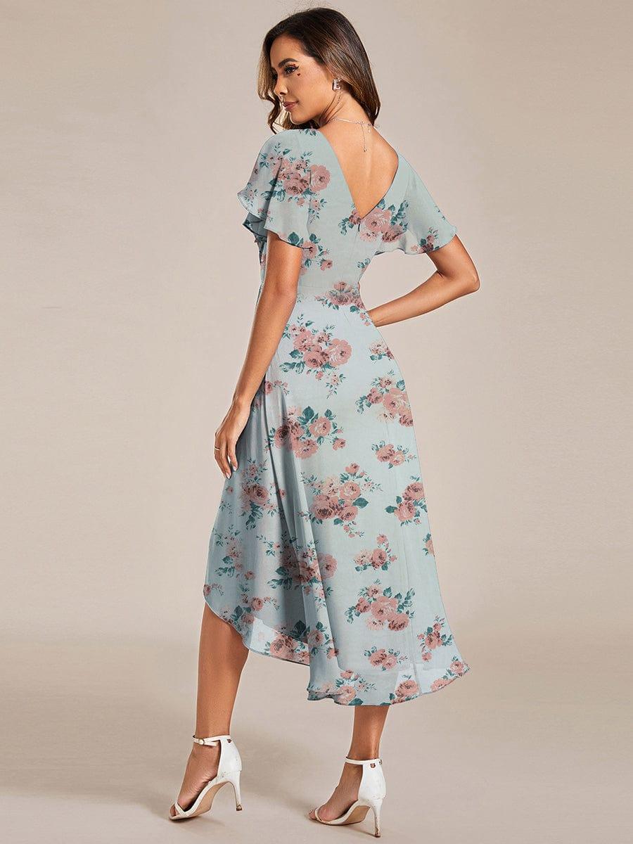 ever FAYE|Floral V Neck High-Low Short Sleeve Wedding Guest Dress #color_Amber Bloom