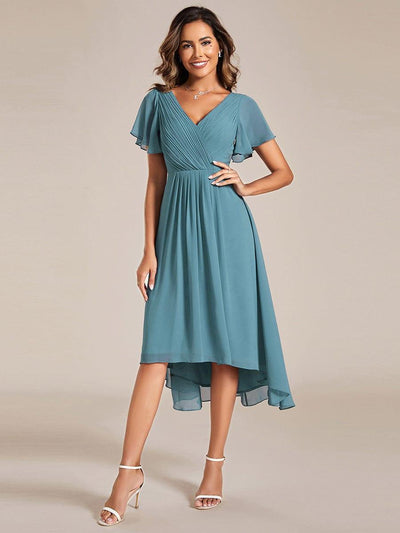 blue dress for baby girl Sheath Round Neck Lace Short Sleeves Light Blue Bridesmaid Dress DTB210 –  DressTok.co.uk main image 1