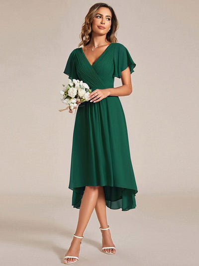 ever FAYE|Chiffon Pleated V Neck High-Low Bridesmaid Dress