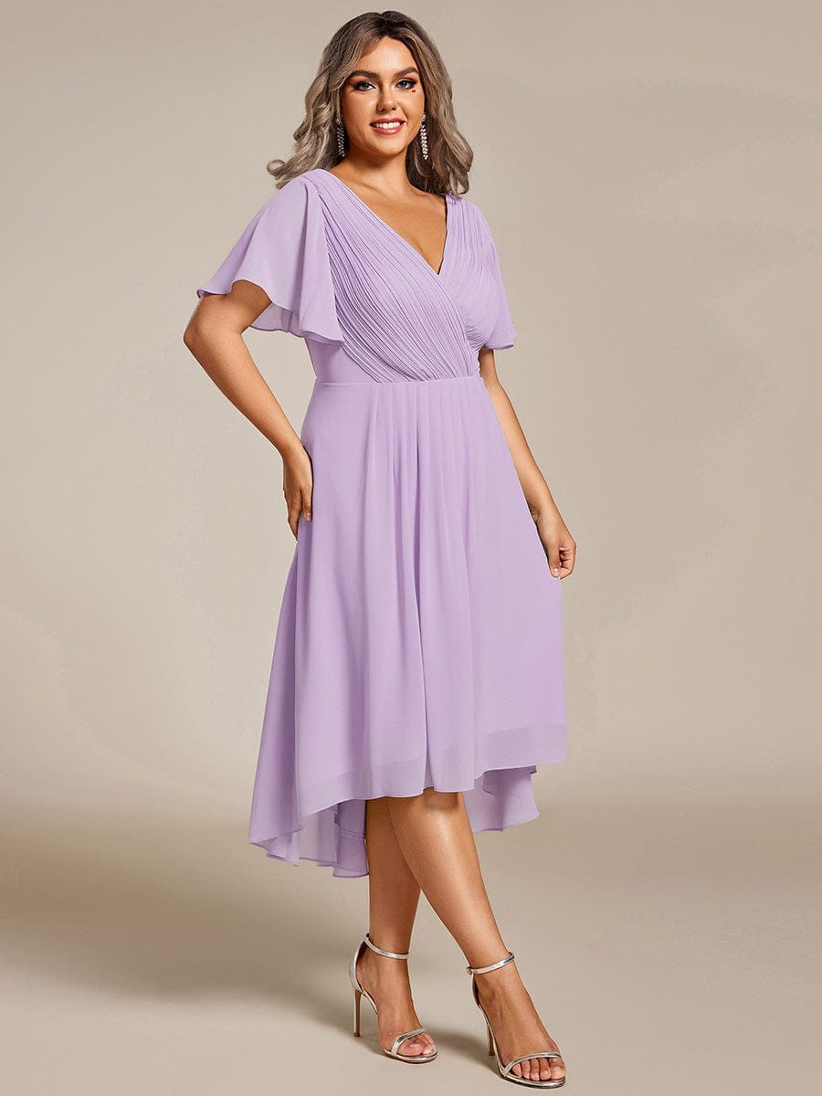 Chic V Neck High-Low Wedding Guest Dress #color_Frosted Lilac