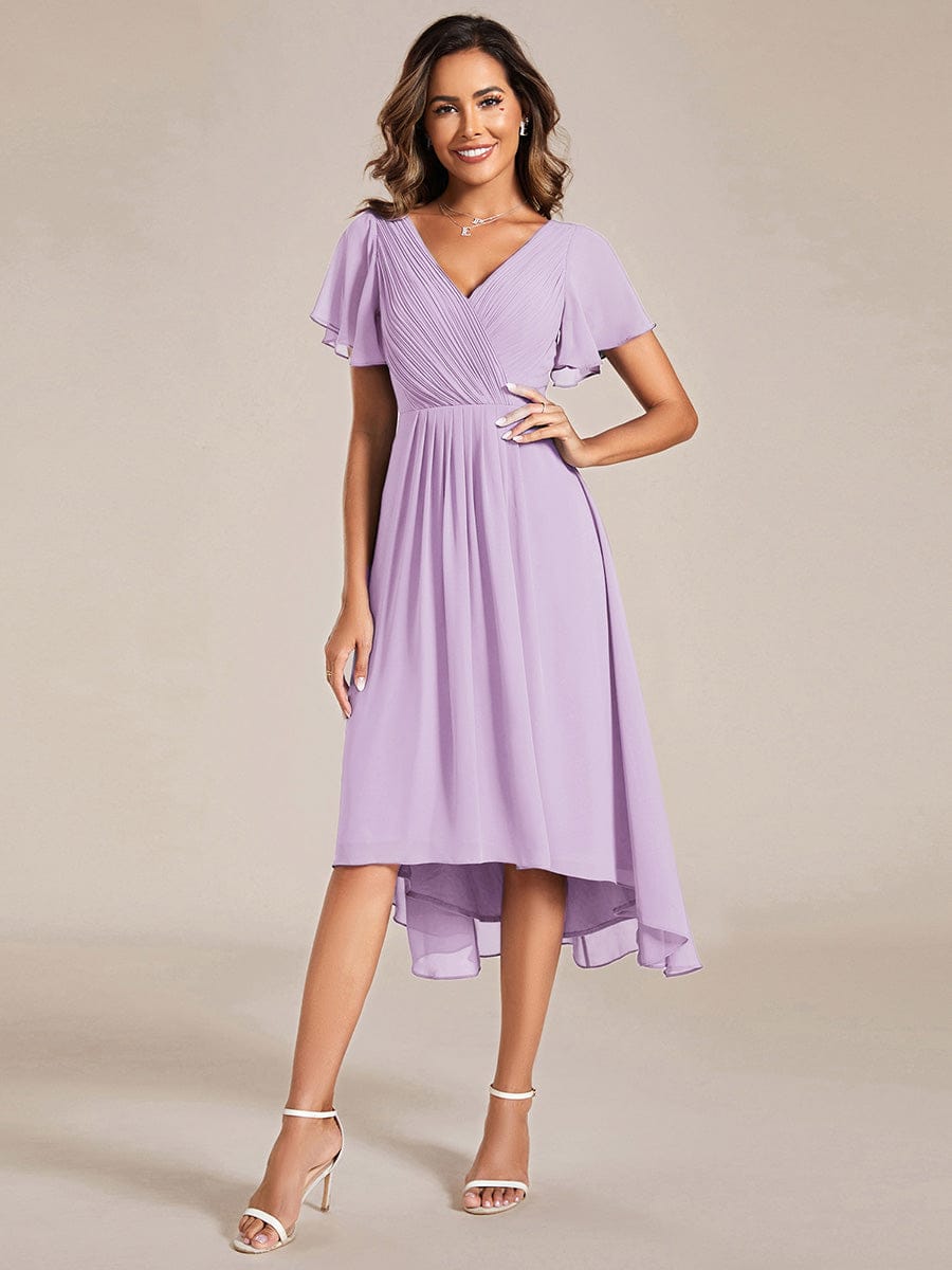 Chic V Neck High-Low Wedding Guest Dress #color_Frosted Lilac