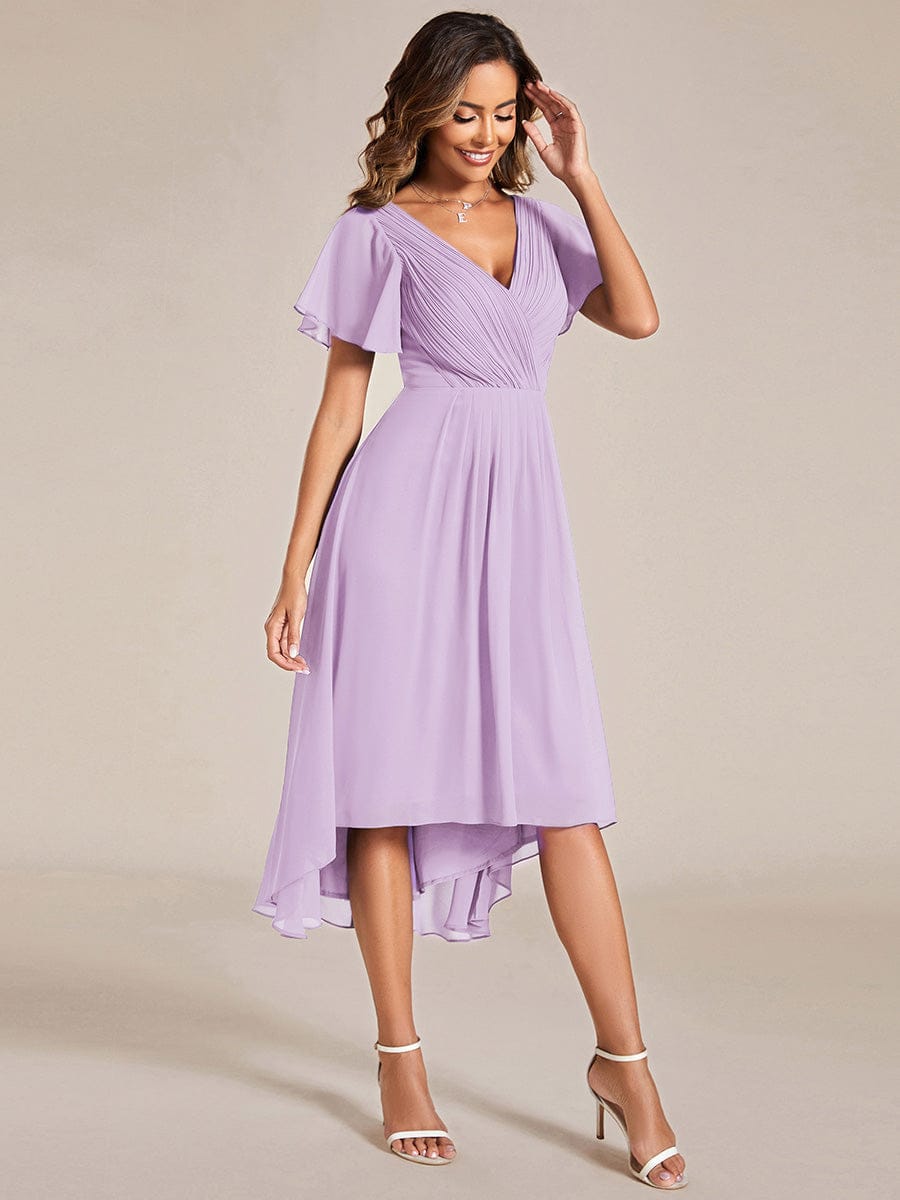 Chic V Neck High-Low Wedding Guest Dress #color_Frosted Lilac