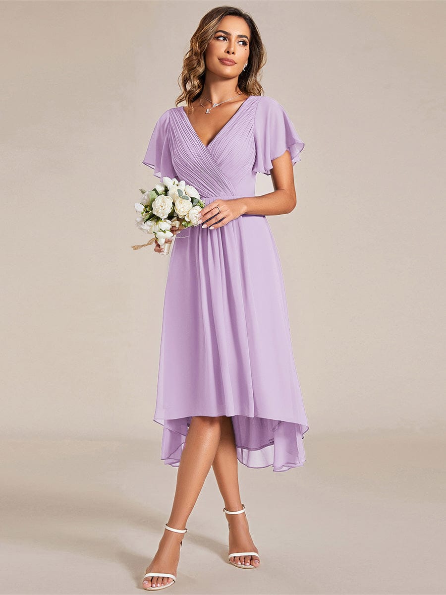Chic V Neck High-Low Wedding Guest Dress #color_Frosted Lilac