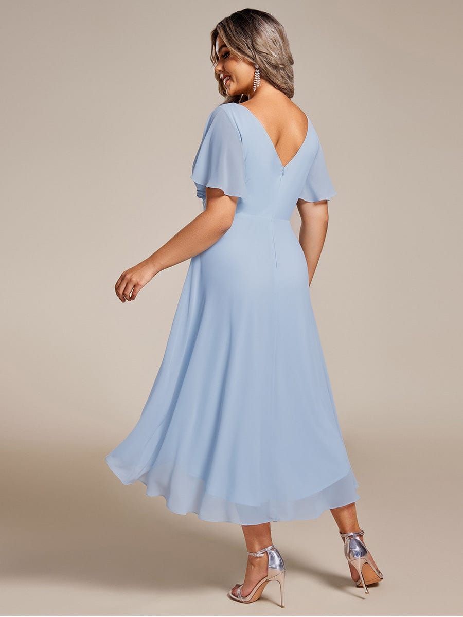 Chic V Neck High-Low Wedding Guest Dress #color_Ice Blue