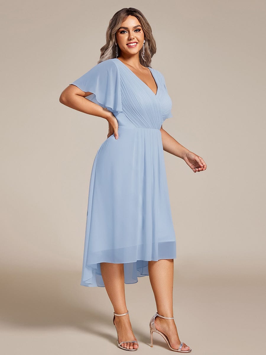 Chic V Neck High-Low Wedding Guest Dress #color_Ice Blue