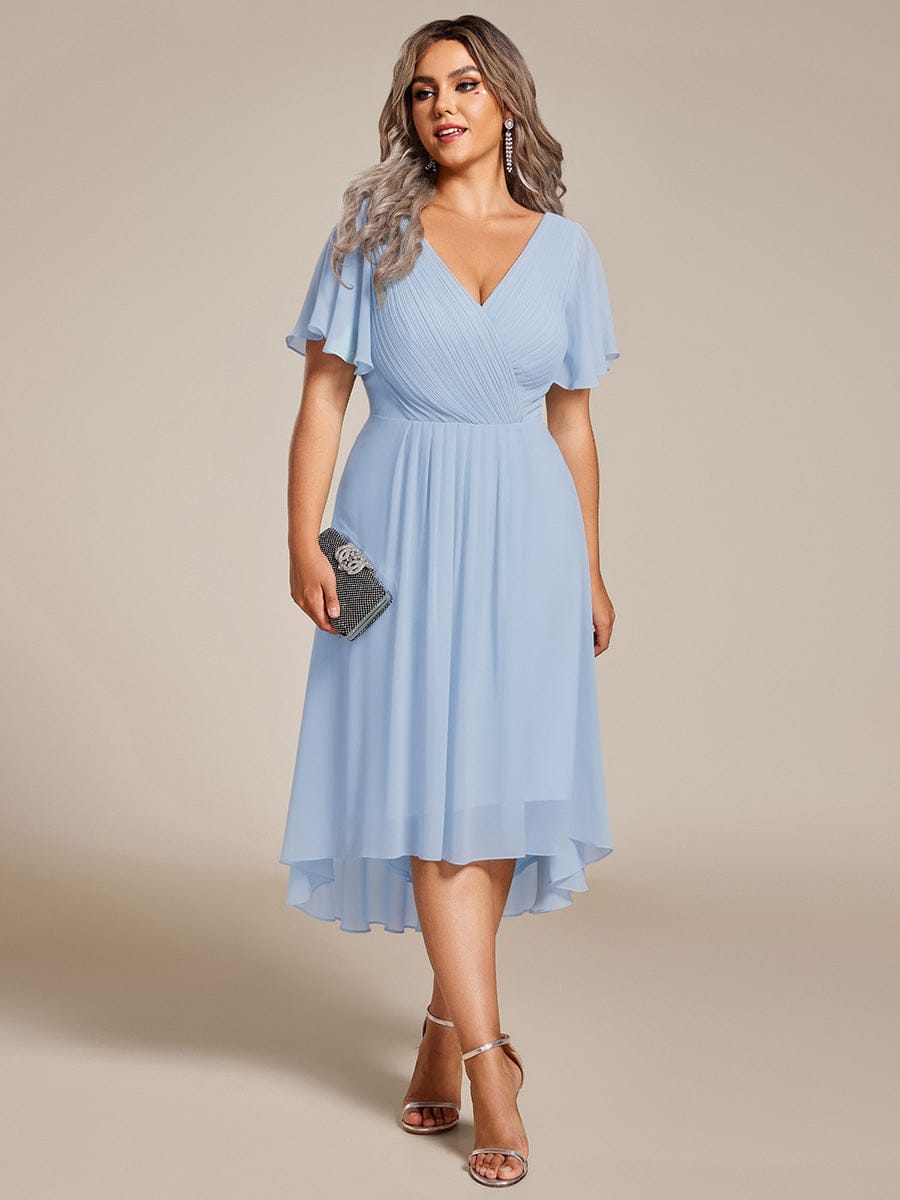 Chic V Neck High-Low Wedding Guest Dress #color_Ice Blue