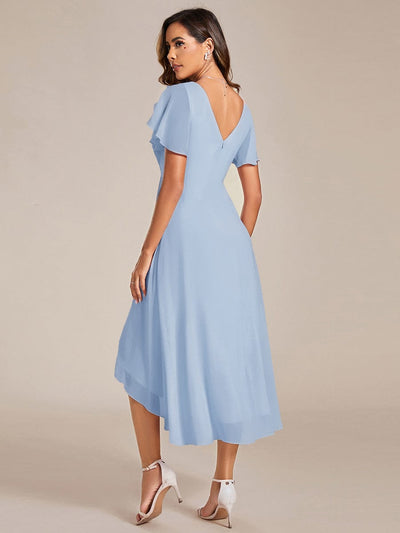 Chic V Neck High-Low Wedding Guest Dress #color_Ice Blue