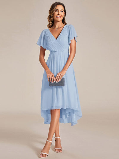 Chic V Neck High-Low Wedding Guest Dress #color_Ice Blue