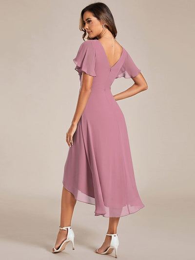Chic V Neck High-Low Evening Dress #color_Purple Orchid