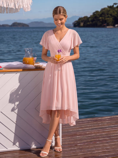 ever FAYE|Chic V Neck High-Low Evening Dress