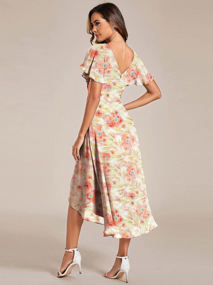 ever FAYE|Floral V Neck High-Low Short Sleeve Wedding Guest Dress #color_Rosewood Mist