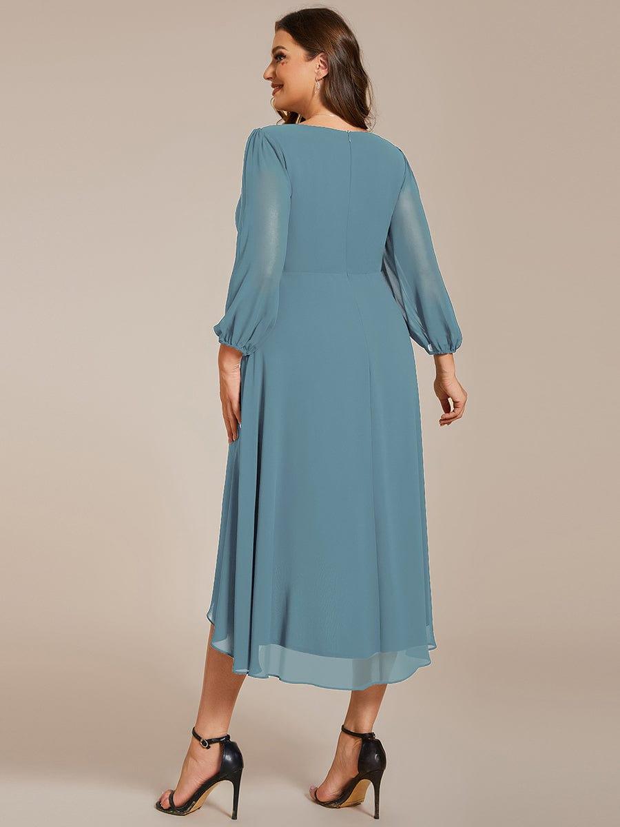 Custom Size Elegant Long Sleeve V-Neck High Low Chiffon Wedding Guest Dress #color_Light Teal