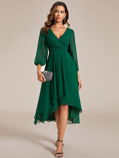 ever BRIAR|Elegant 3/4 Sleeve V-Neck High Low Chiffon Wedding Guest Dress
