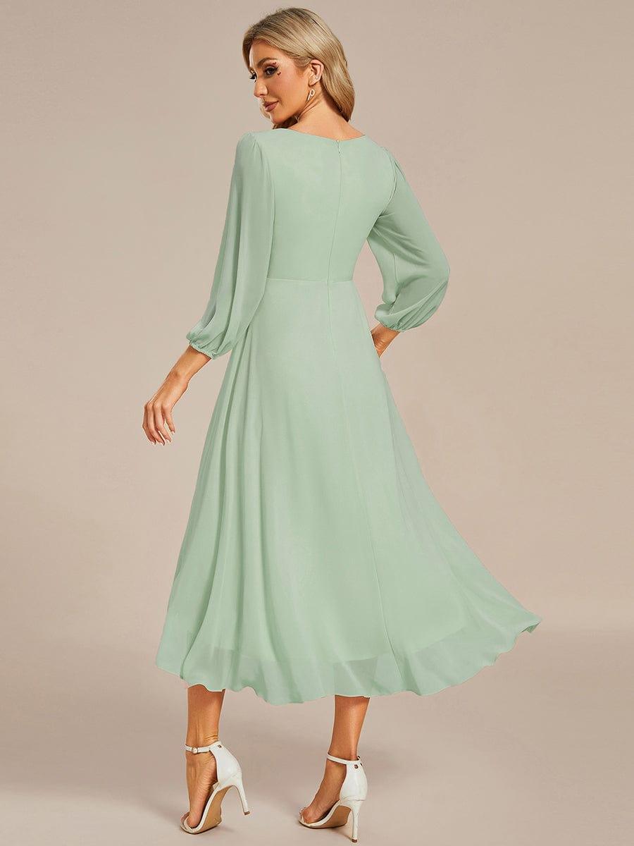 Custom Size Elegant Long Sleeve V-Neck High Low Chiffon Wedding Guest Dress #color_Mint Green