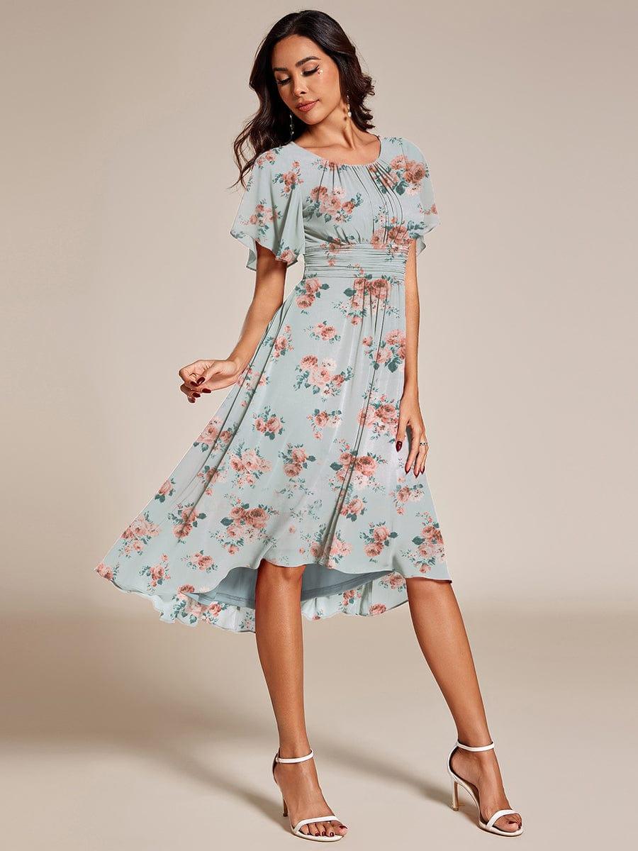 Round Neck Floral A-Line Midi Wedding Guest Dress with Short Sleeves -  Ever-Pretty UK
