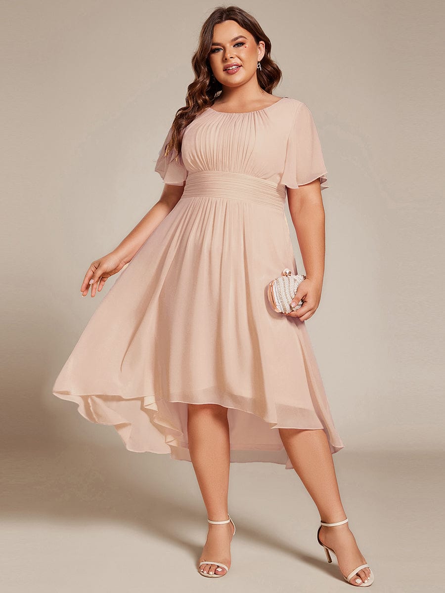 ever EDEN|Flowy Chiffon Round Neckline A-Line Midi Wedding Guest Dress #color_Blush
