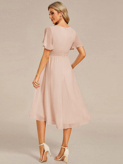 ever EDEN|Flowy Chiffon Round Neckline A-Line Midi Wedding Guest Dress #color_Blush