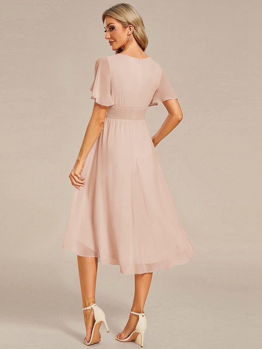 ever EDEN|Flowy Chiffon Round Neckline A-Line Midi Wedding Guest Dress #color_Blush