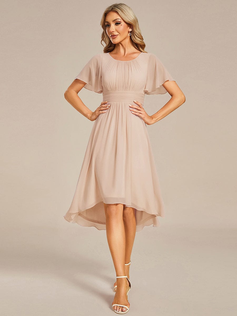 ever EDEN|Flowy Chiffon Round Neckline A-Line Midi Wedding Guest Dress #color_Blush