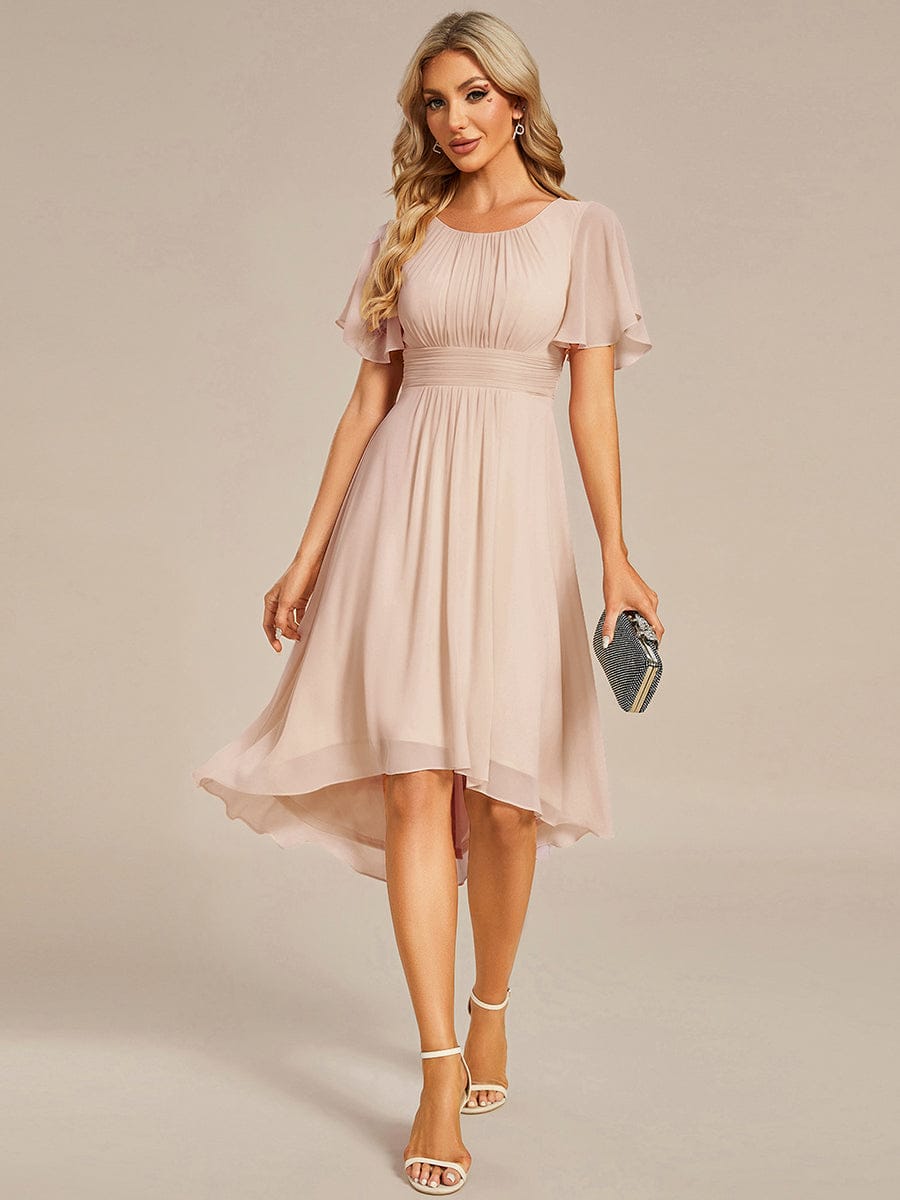 ever EDEN|Flowy Chiffon Round Neckline A-Line Midi Wedding Guest Dress #color_Blush