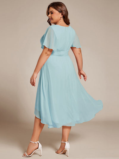 Flowy Chiffon Round Neckline A-Line Knee Length Wedding Guest Dress #color_Sky Blue