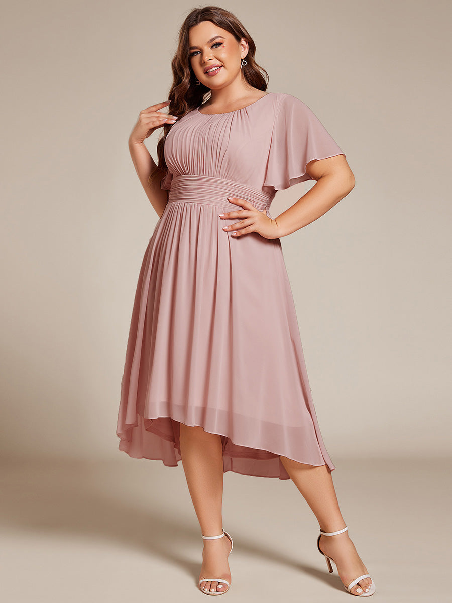 Flowy Chiffon Round Neckline A-Line Knee Length Wedding Guest Dress #color_Dark Purple