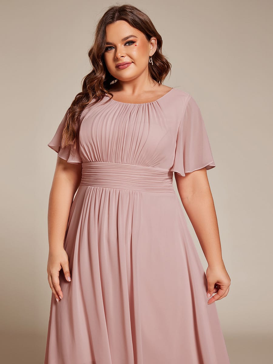 Flowy Chiffon Round Neckline A-Line Knee Length Wedding Guest Dress #color_Dusty Rose