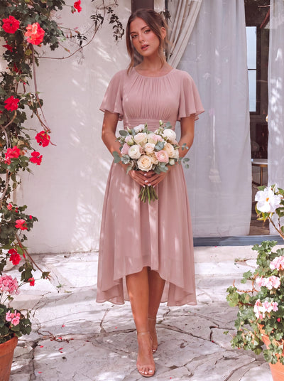 ever EDEN|Flowy Chiffon Round Neckline A-Line Knee Length Wedding Guest Dress