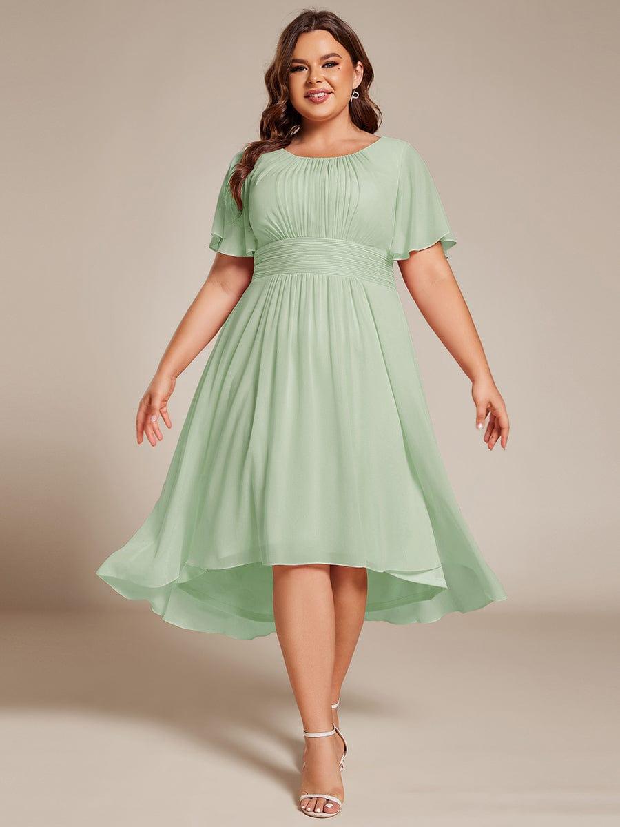 Flowy Chiffon Round Neckline A-Line Knee Length Wedding Guest Dress #color_Mint Green